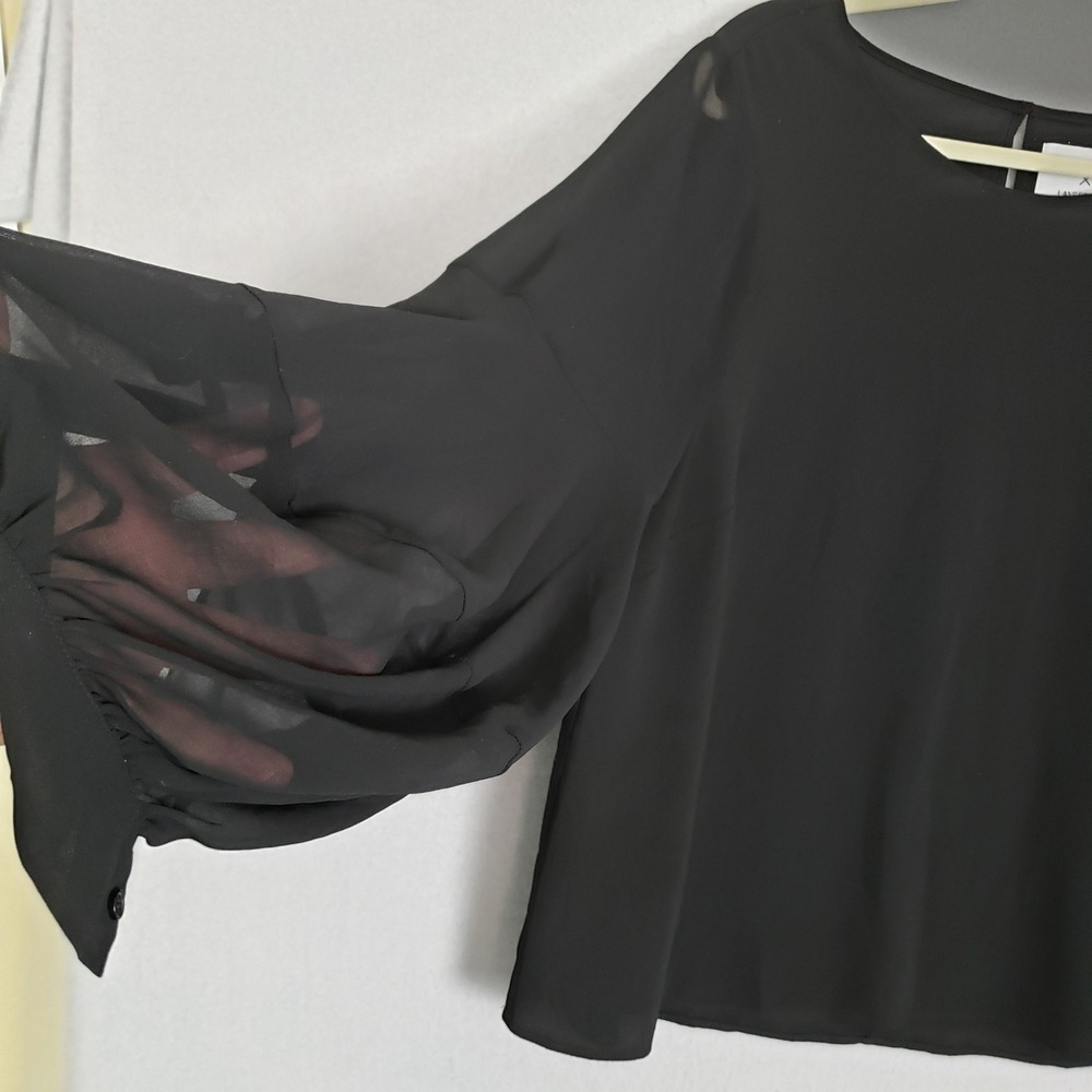 Girl With Curves Lane Bryant Sz 16 Sheer Statement Sleeve Top Black Office Glam - Picture 6 of 9